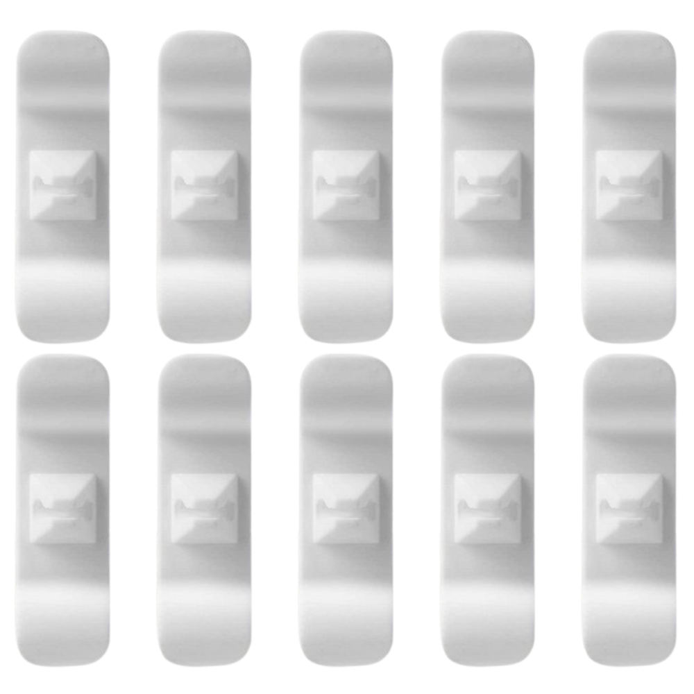 Conjunto de 10 organizadores de cabos Kaboer para gestão de cabos, em material branco, ideal para organizar fios e cabos.