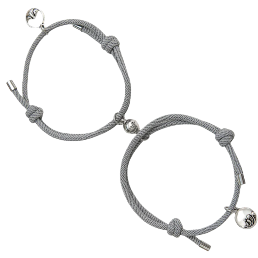 Conjunto de 2 pulseiras magnéticas para casais Ladychenile em tom cinza, com design elegante e acabamento suave.