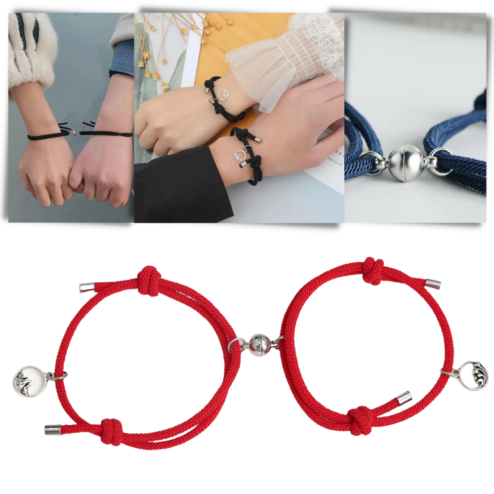 Conjunto de 2 pulseiras magnéticas para casais da Ladychenile, pulseiras de metal com detalhes elegantes para casal.