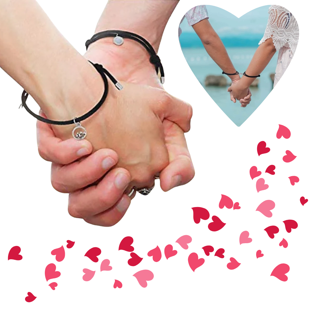 Conjunto de 2 pulseiras magnéticas para casais da Ladychenile, com design elegante e detalhes que simbolizam conexão.