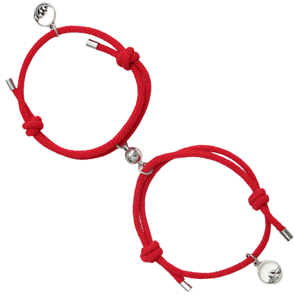 Conjunto de 2 pulseiras magnéticas para casais da Ladychenile, pulseiras vermelhas de metal com fechos ajustáveis.