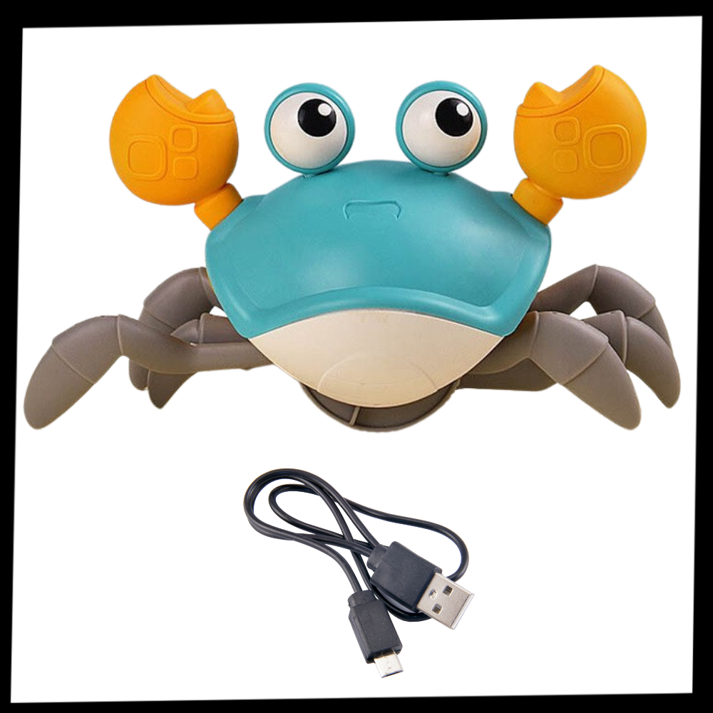 Brinquedo de caranguejo com detector de movimento da marca Mountdog, com cores vibrantes e design divertido para animais.