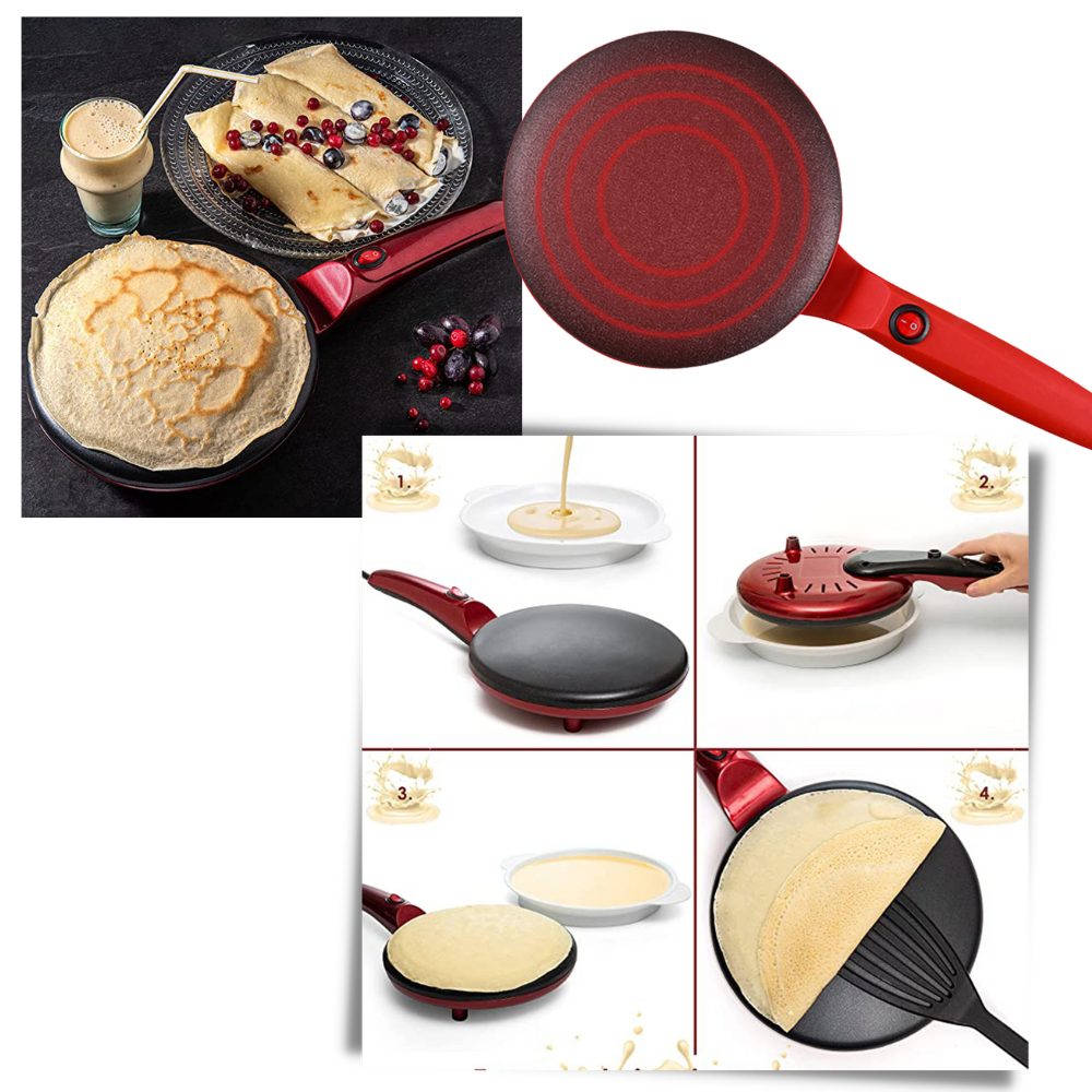 Crepeira elétrica antiaderente Nutrichef, superfície dourada e lisa, pronta para cozinhar crepes de forma rápida e fácil