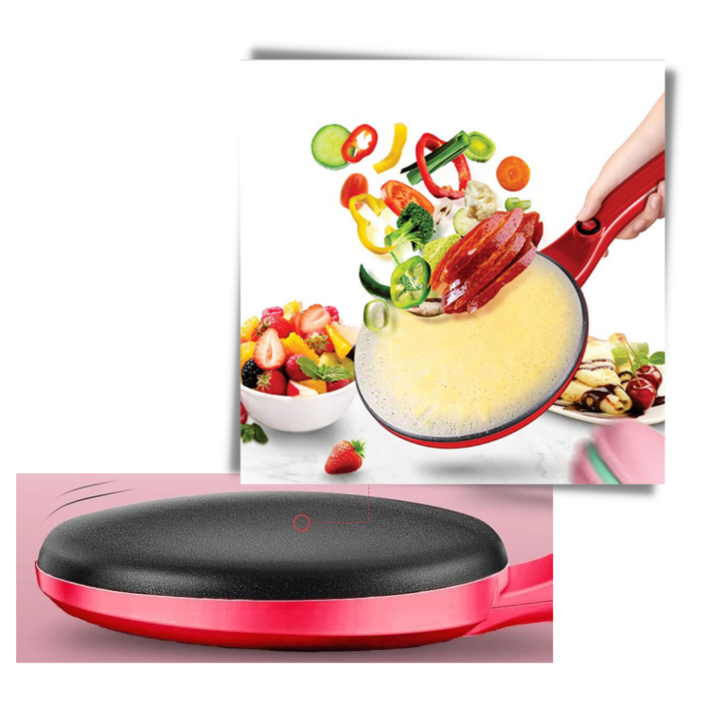 Crepeira elétrica antiaderente Nutrichef para preparo de panquecas e doces, com superfície lisa e controle de temperatura.