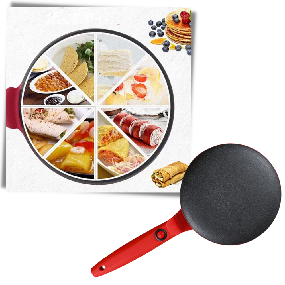 Crepeira elétrica antiaderente Nutrichef para preparo de panquecas e doces, com superfície de cozimento uniforme.