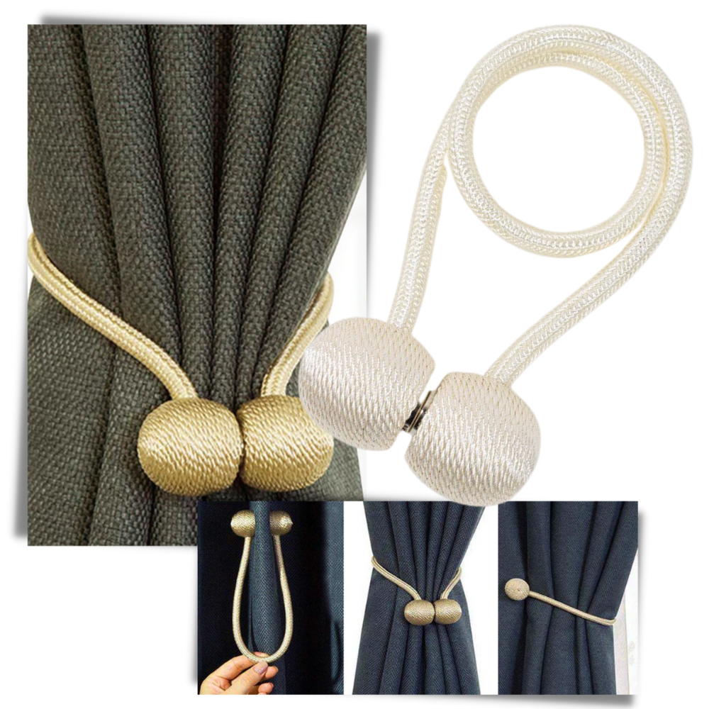 Par de presilhas magnéticas para cortinas Aetomce, acessórios para tratamento de janelas, em destaque na imagem.