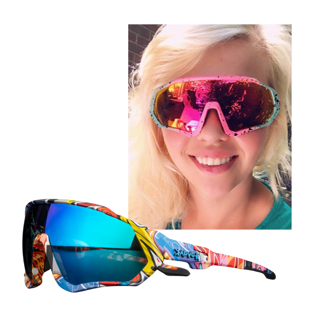 Óculos de sol polarizado para ciclismo, modelo da marca genérica, com armação leve e lentes escurecidas.