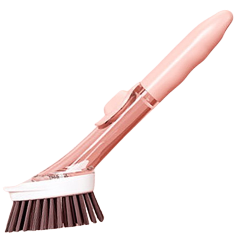 Escova de lavar louça Tina&Tony com distribuidor de sabonete rosa para limpeza doméstica eficiente