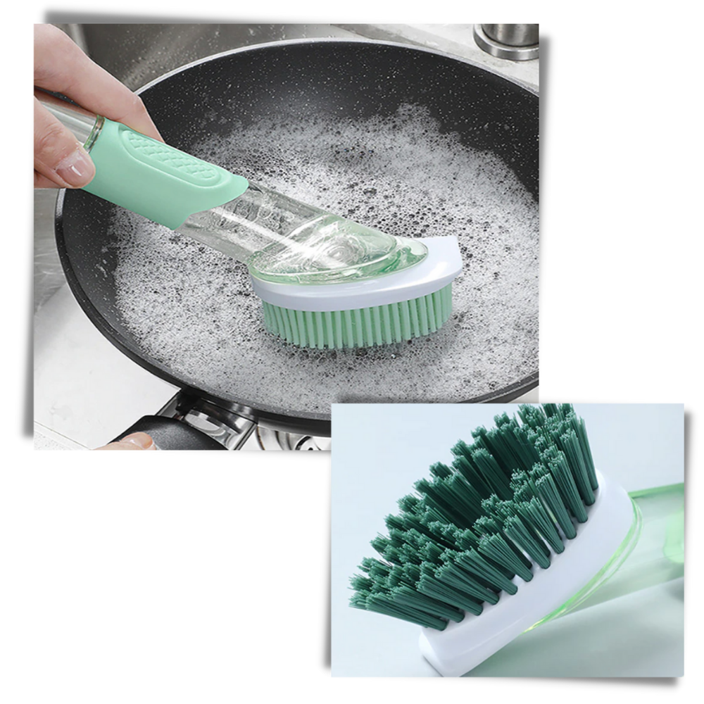 Escova de louça Tina&Tony com dispenser de sabonete, ideal para limpeza doméstica de utensílios e pratos.