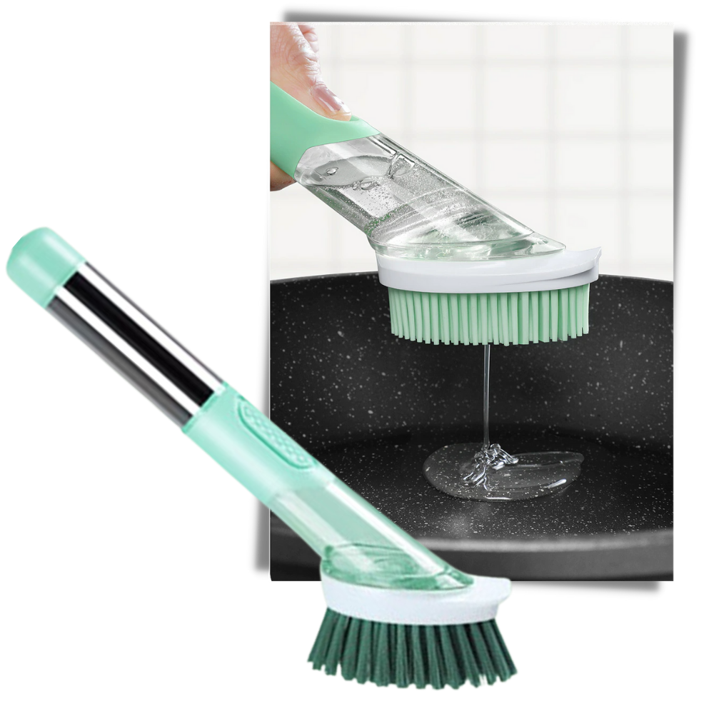 Escova de louça Tina&Tony com dispenser de sabão, design único para limpeza doméstica eficiente e prática