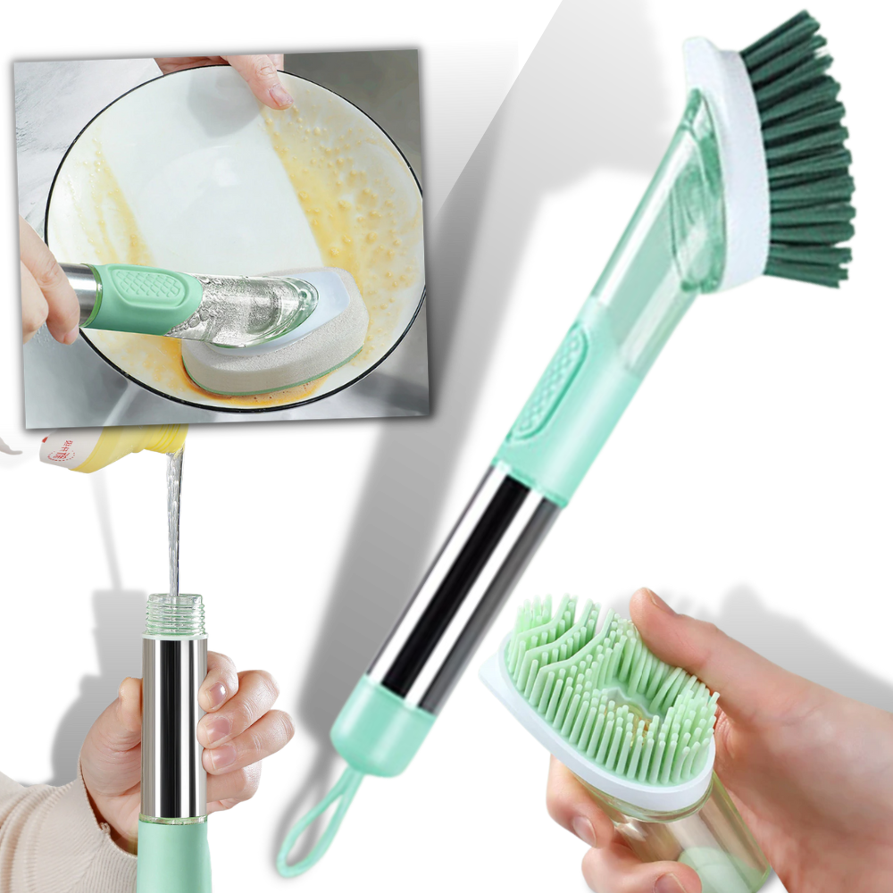 Escova de louça Tina&Tony com dispenser de sabonete, utensílio de limpeza para cozinha com cabeça de escova e reservatório de sabão