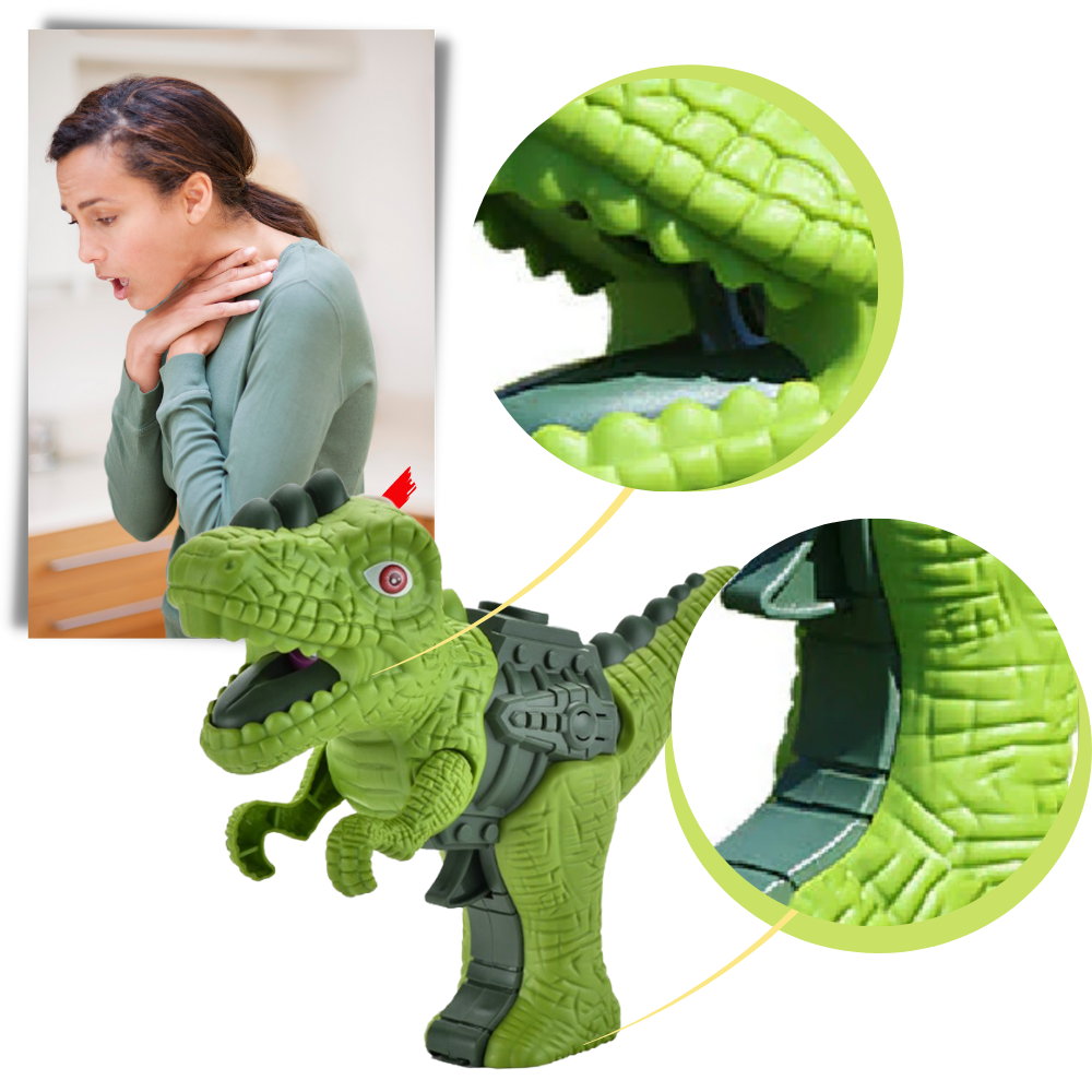 Figura de dinossauro com pistola de fogo, brinquedo de coleção Sesaver, com detalhes coloridos e expressão feroz.