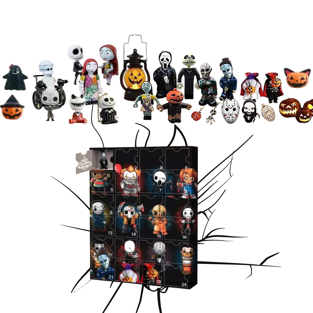 Bonecos de Halloween coleção Wjkb, figuras e caixas colecionáveis para crianças, com detalhes assustadores e divertidos.