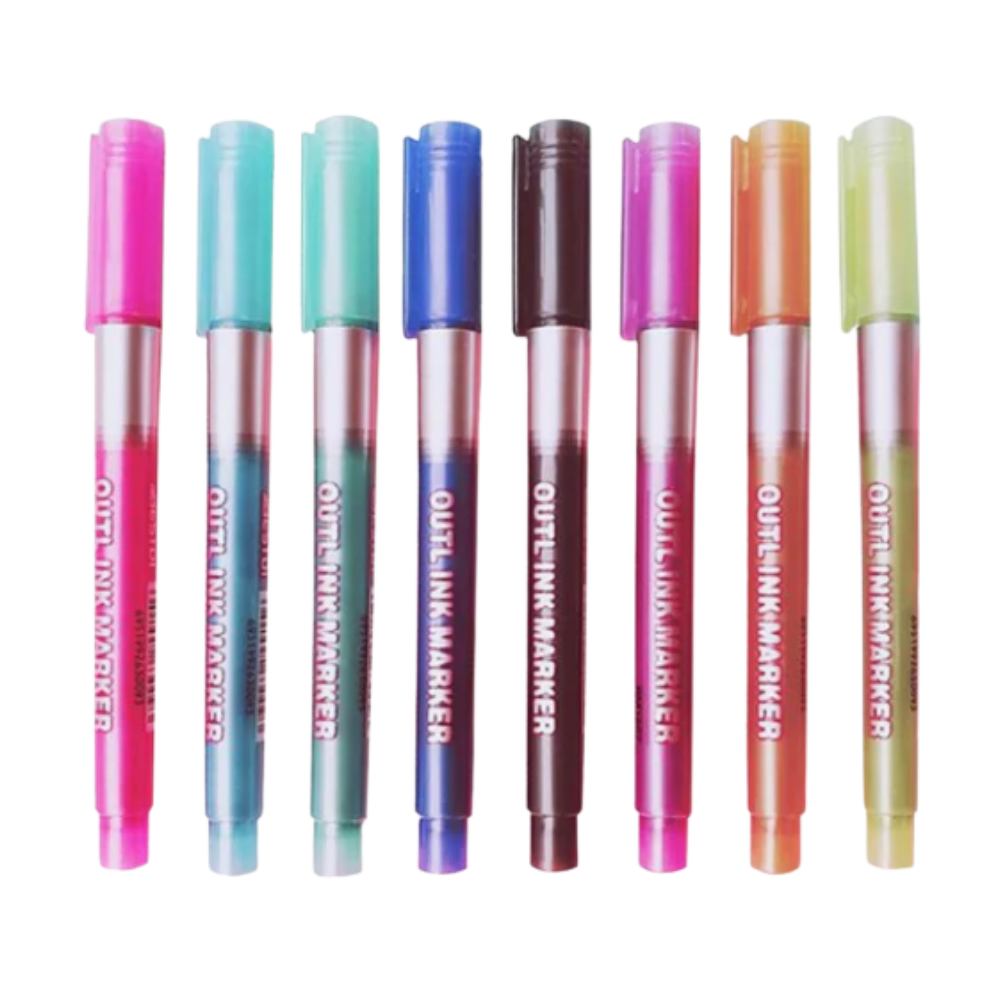 Conjunto de 8 canetas marcadoras Meitianfacai com pontas de dupla linha para escrita e desenho em cores variadas