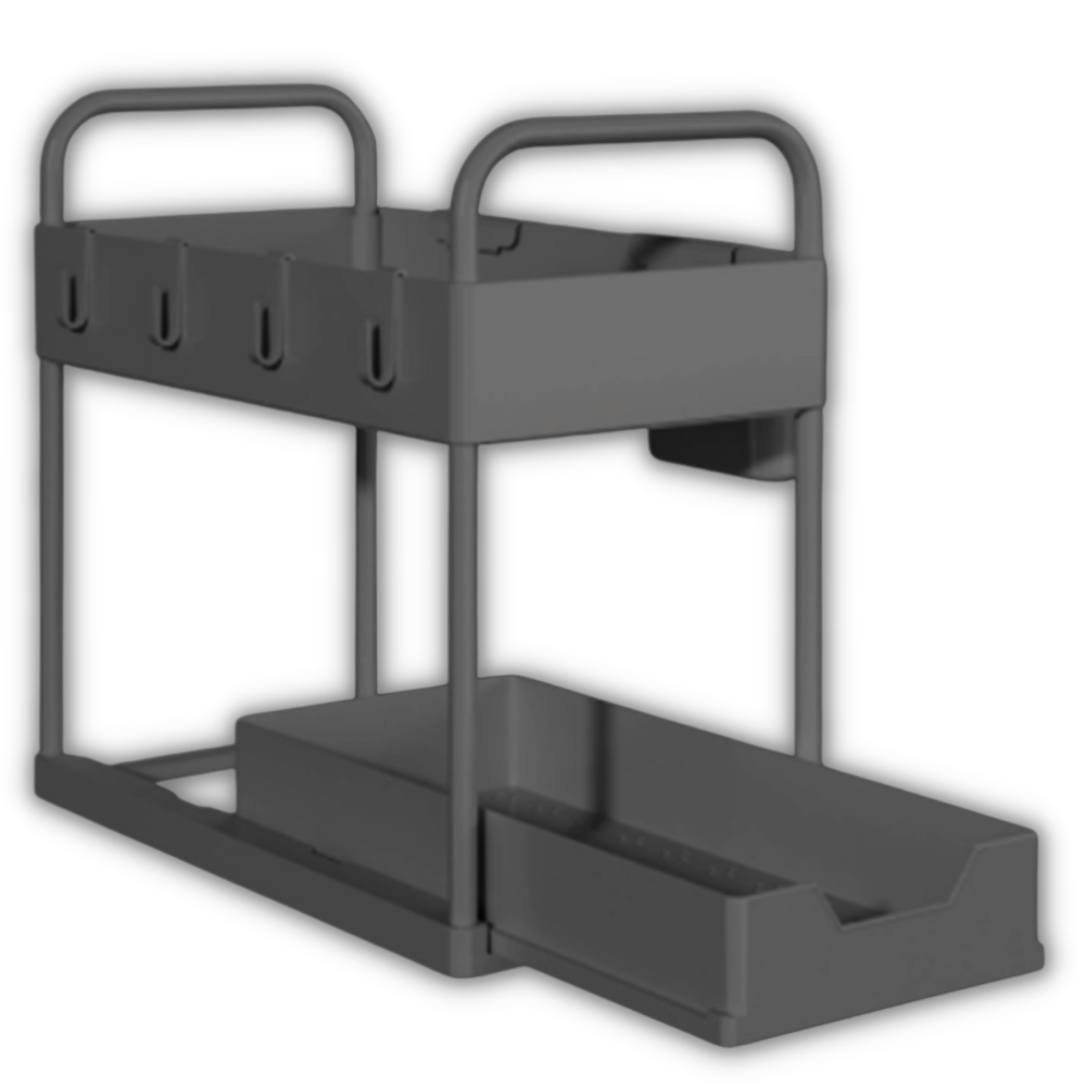 Porta-espices com dois gavetas pretas da marca Alimaro, organizador de utensílios de cozinha com espaço para temperos.