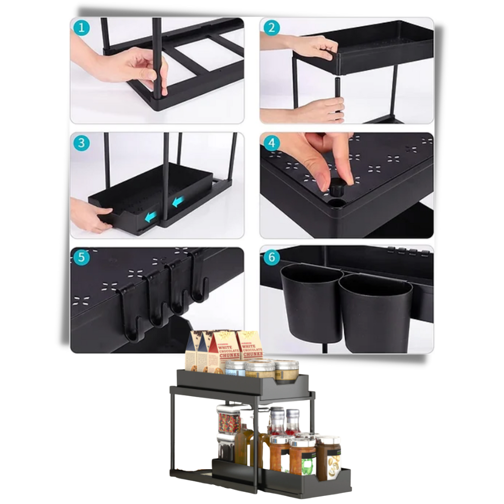 Suporte para especiarias com dois gavetas, utensílios de cozinha Alimaro, estrutura de metal para armazenamento organizado