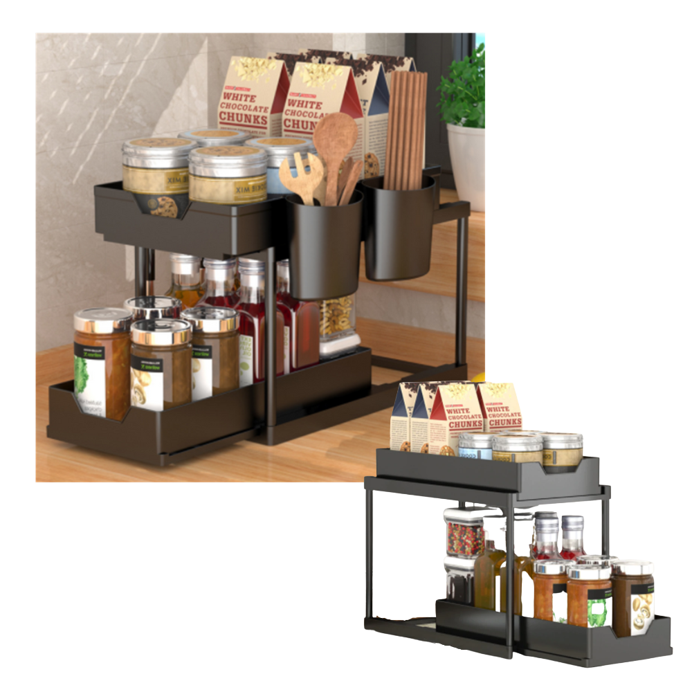 Porta-temperos Alimaro com dois gavetas, organizador de especiarias para cozinha, utensílios de armazenamento práticos.