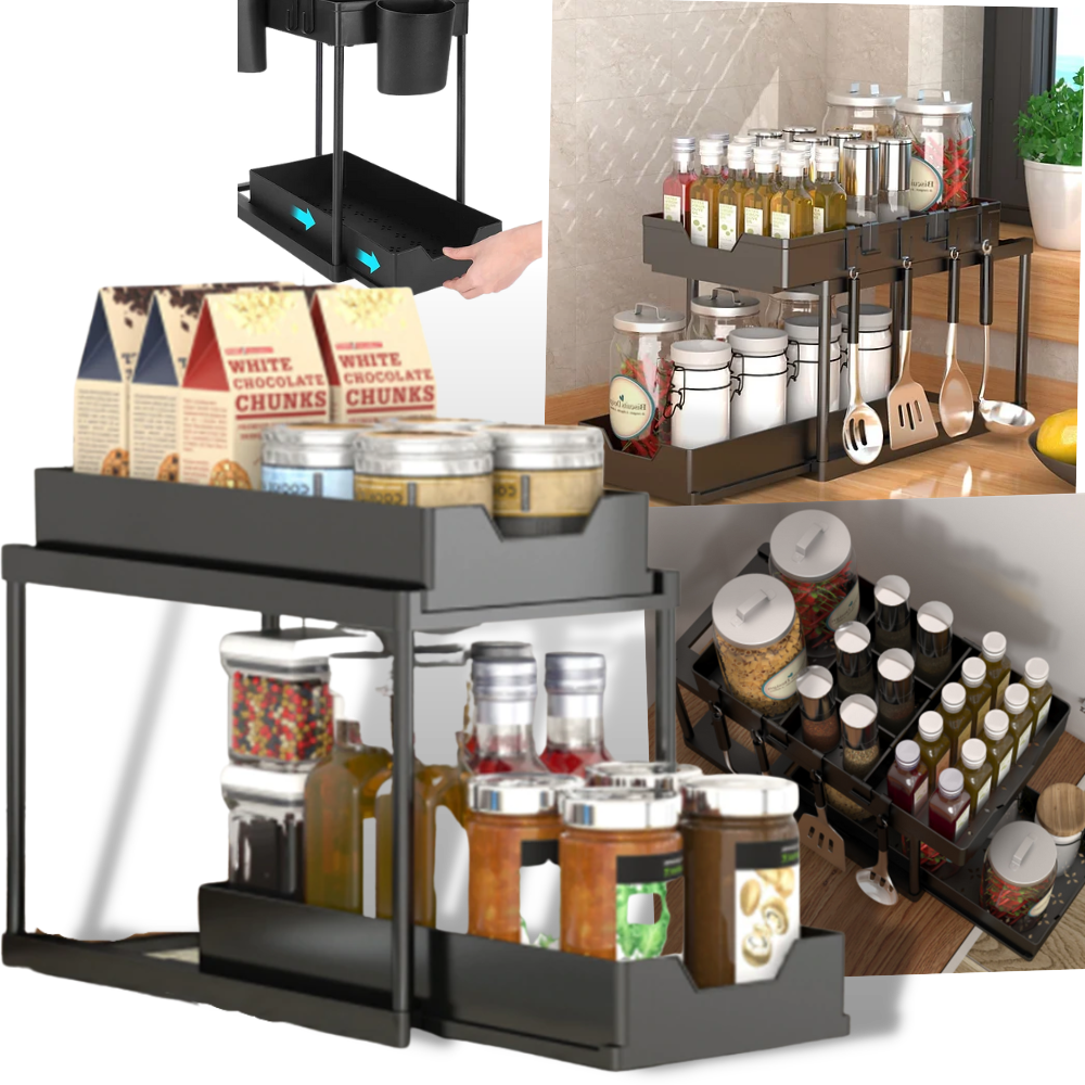 Porte-épices Alimaro com dois gavetas de armazenamento para temperos na cozinha, design prático e organizado.