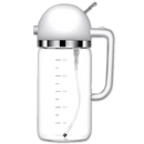 Borrifador de óleo e utensílio de cozinha da marca Genérico, recipiente branco com vaporizador e bico para despejar óleo.