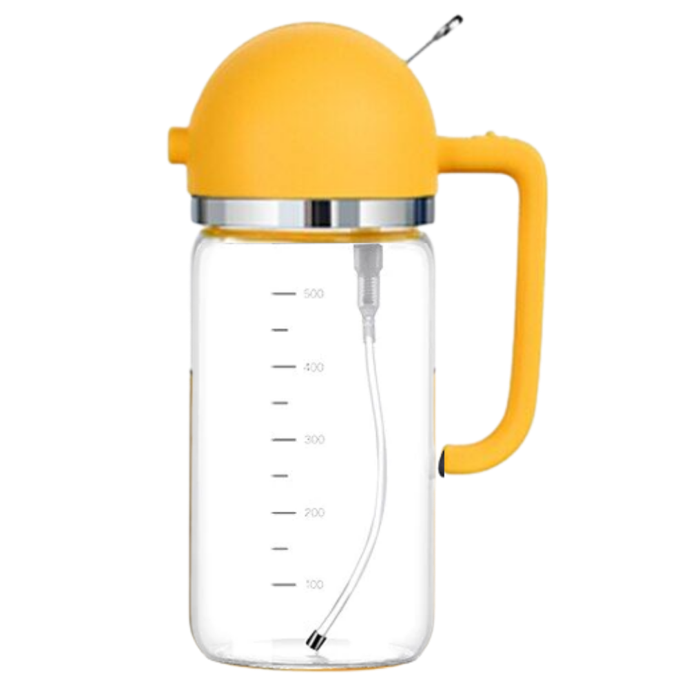 Borrifador de óleo amarelo da marca genérica, recipiente com vaporizador e bico para distribuição de óleo na cozinha
