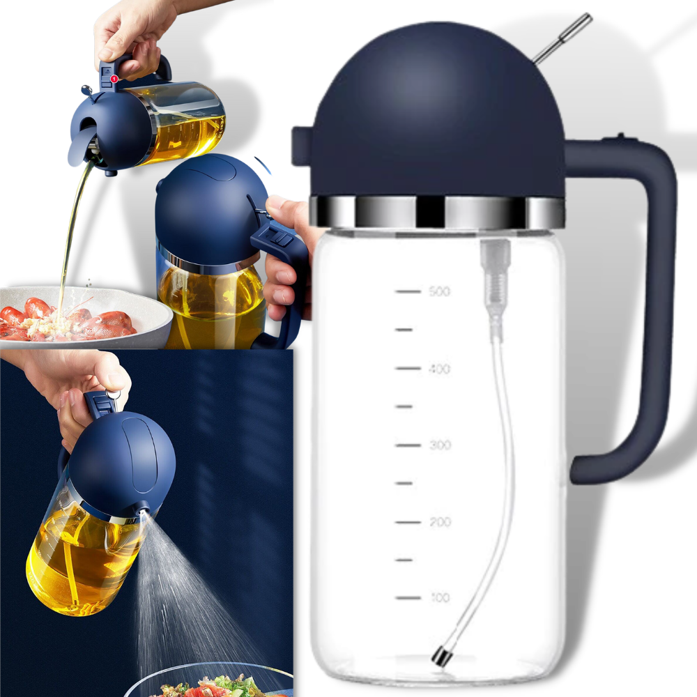Garrafra distribuidora de óleo com vapor e bico para cozinha, recipiente de vidro com válvula e tampa de silicone, utensílio de cozinha.