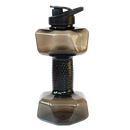 Suporte para alimentos e bebidas Nuolux, com garrafa de água em formato de haltere preto, ideal para exercícios e hidratação.
