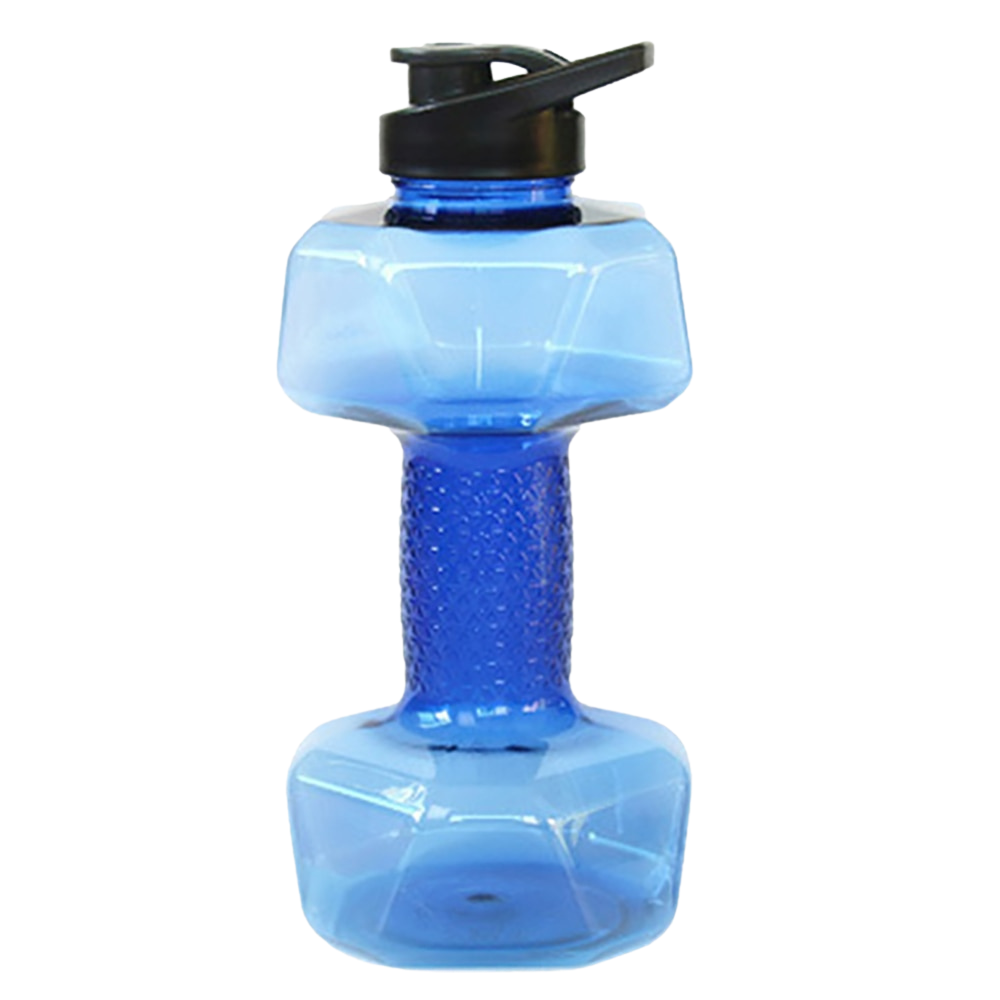 Suporte para alimentos e bebidas Nuolux em formato de garrafa de água com haltere azul, ideal para armazenamento e transporte.