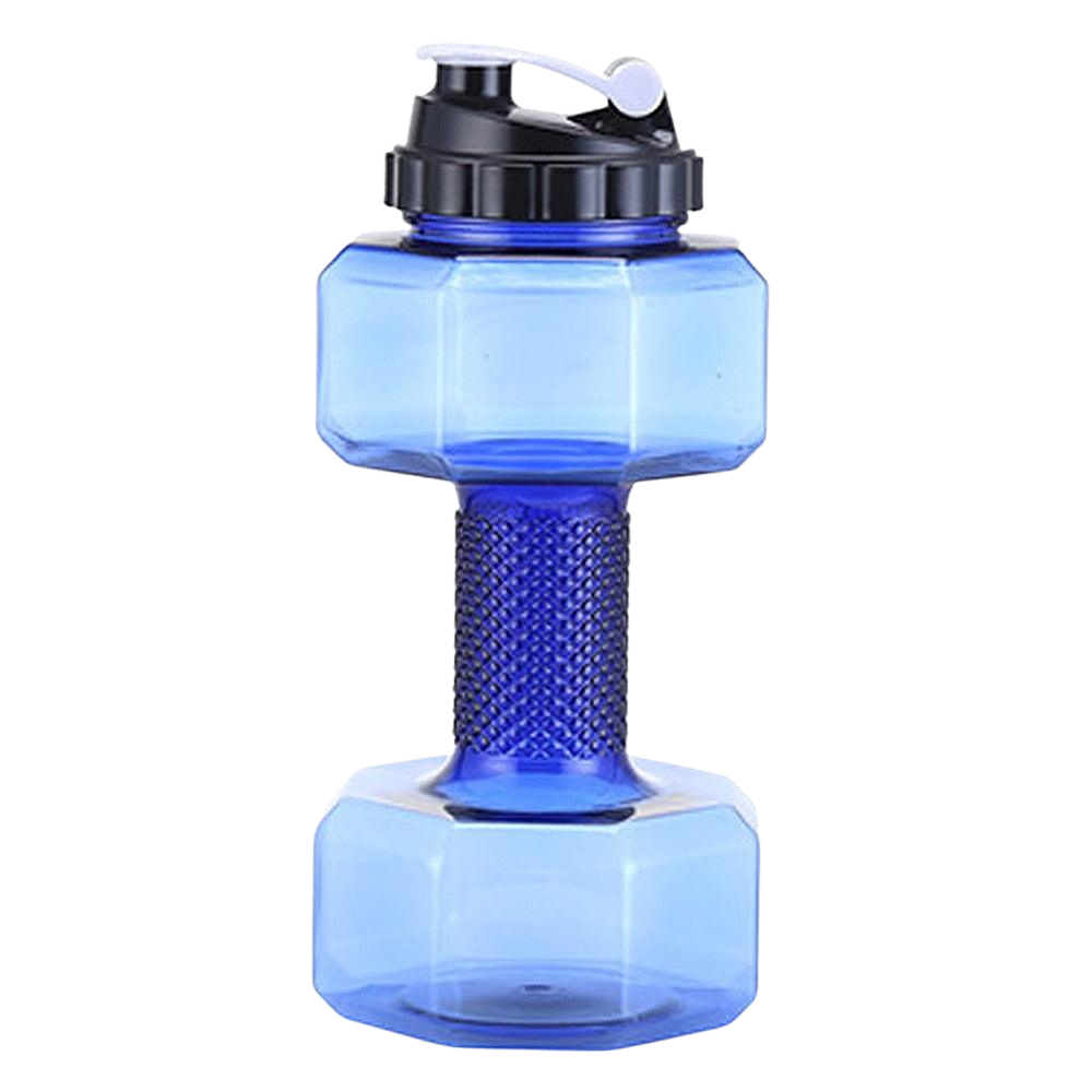 Suporte para alimentos e bebidas Nuolux em formato de haltere, com garrafa de água azul, ideal para hidratação prática.
