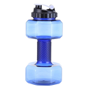 Suporte para alimentos e bebidas Nuolux em formato de haltere, com garrafa de água azul, ideal para hidratação prática.