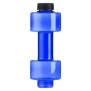 Suporte para alimentos e bebidas Nuolux em forma de haltere azul, ideal para garrafas de água e lanches.