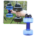 Suporte para alimentos e bebidas Nuolux com garrafa d'água em formato de haltere, ideal para armazenamento de líquidos e alimentos.