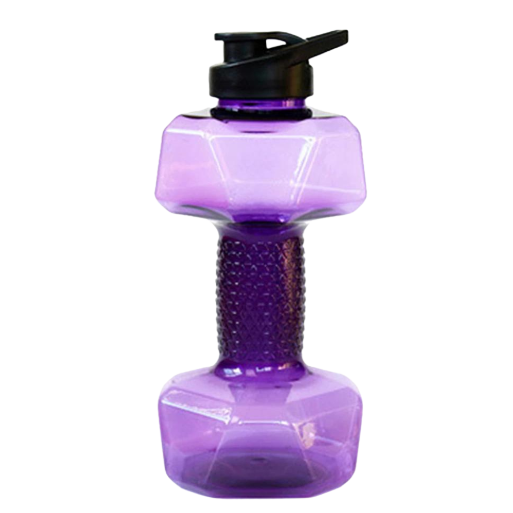 Suporte para alimentos e bebidas Nuolux em forma de garrafa de água de haltere roxa, ideal para hidratação durante treinos.