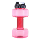Suporte para alimentos e bebidas Nuolux em formato de garrafa de água e haltere vermelho, ideal para manter líquidos e snacks.