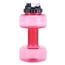 Suporte para alimentos e bebidas Nuolux com garrafa de água em formato de haltere vermelho, ideal para exercícios e hidratação.