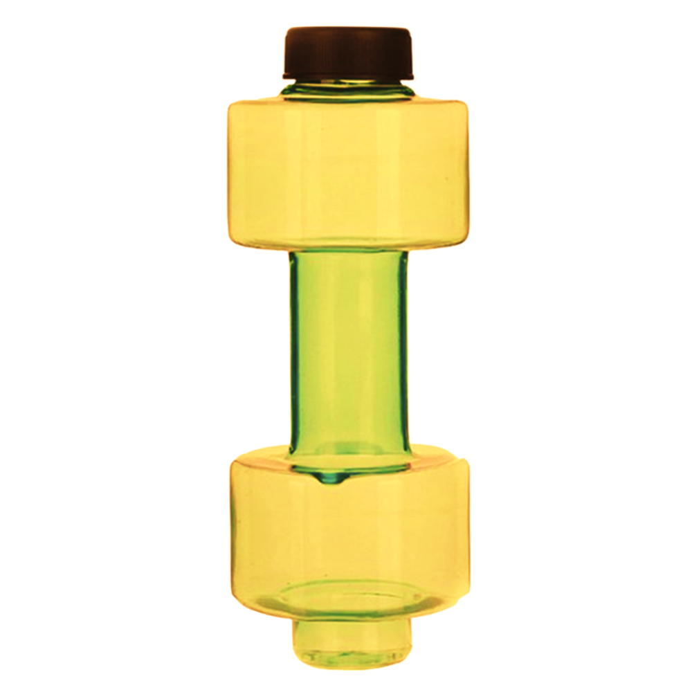 Suporte para alimentos e bebidas Nuolux em formato de garrafa de água haltère amarelo, ideal para transportar líquidos de forma prática