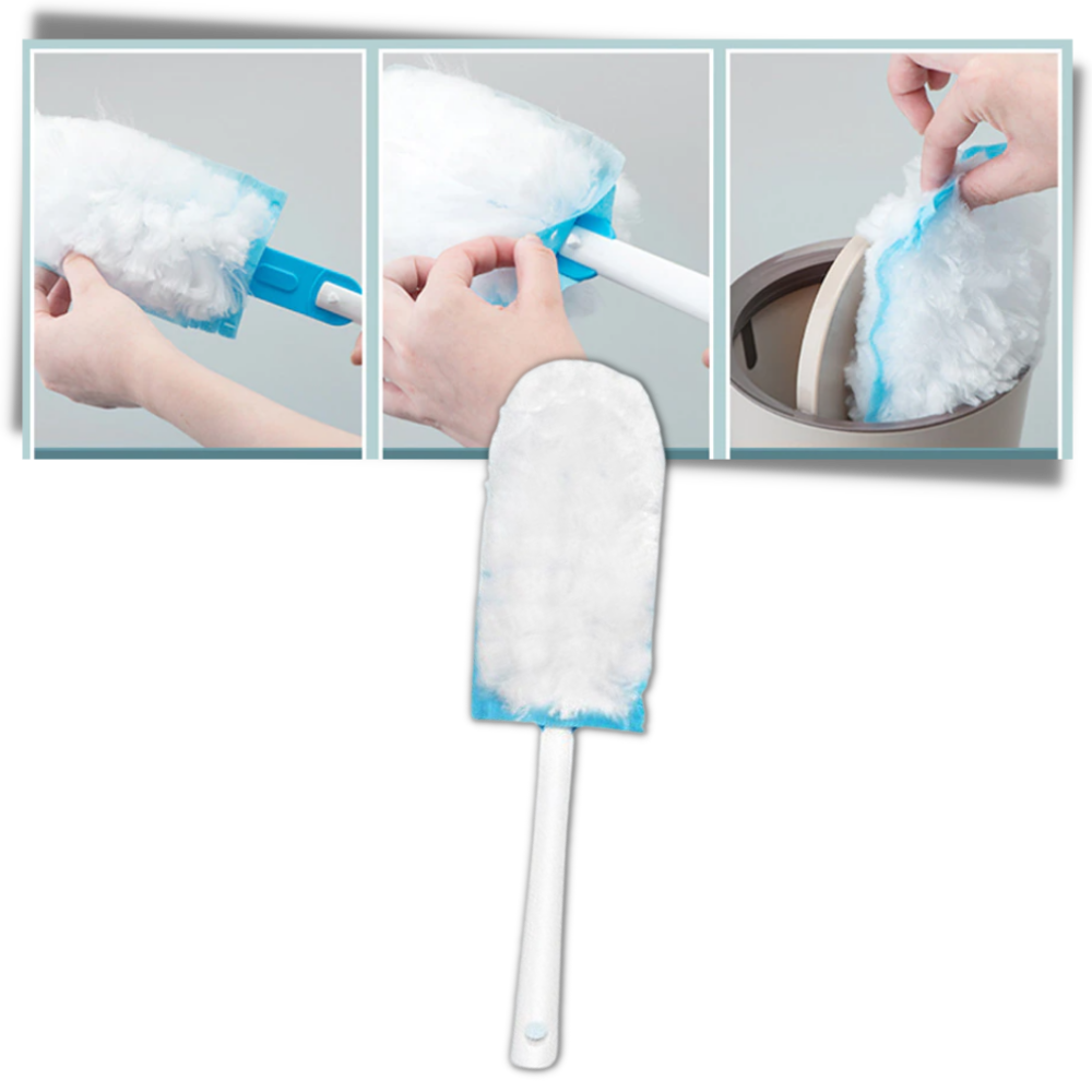 Cabeça de espanador eletrostático descartável Parezy para limpeza doméstica, com cabeça substituível e efeito antiestático.