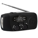 Radio de emergência multifuncional com dynamo da 3P Experts, em acabamento preto, com botões de controle e entrada para fones.