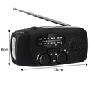 Radio de emergência multifuncional à dynamo da 3P Experts, com botões, tela e entradas para rádio, luz e carregamento.