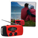 Radio de emergência multifuncional com manivela, display digital e entrada USB, fabricada pela 3P Experts.