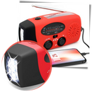 Radio de emergência multifuncional da 3P Experts com lanternas, carregador USB e entrada para cartão de memória, em design compacto.