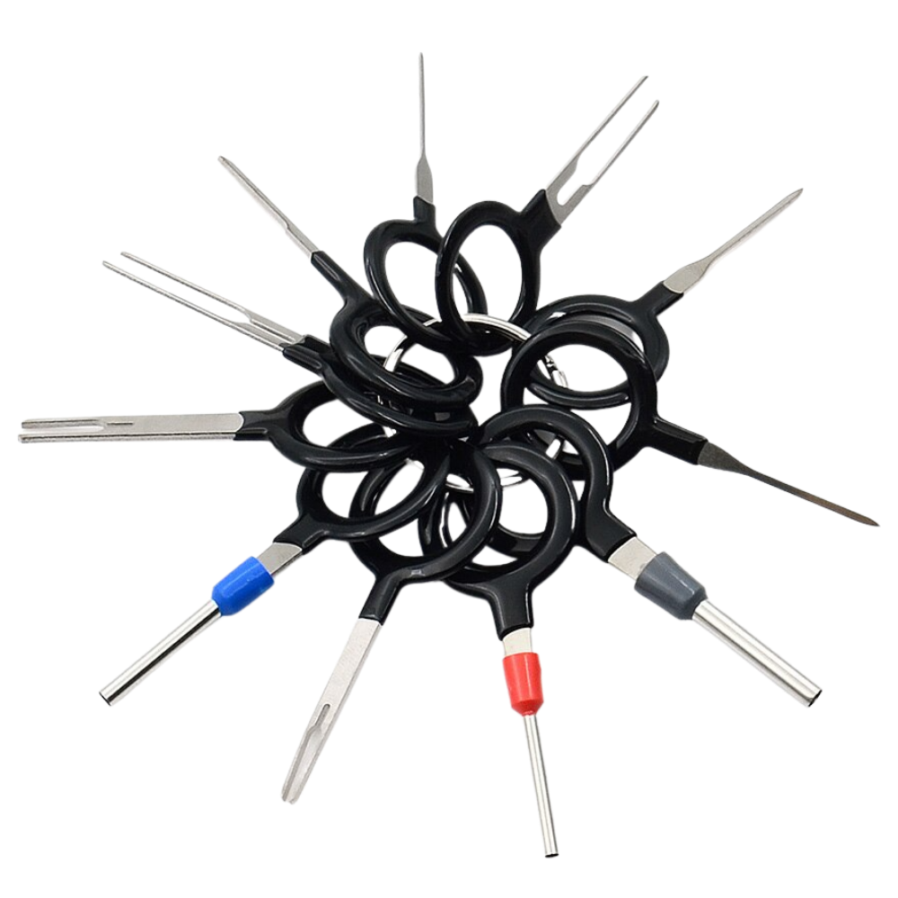 Kit de 11 ejectores de conectores elétricos Fun For All LLC para componentes eletrônicos, com várias ferramentas de remoção.