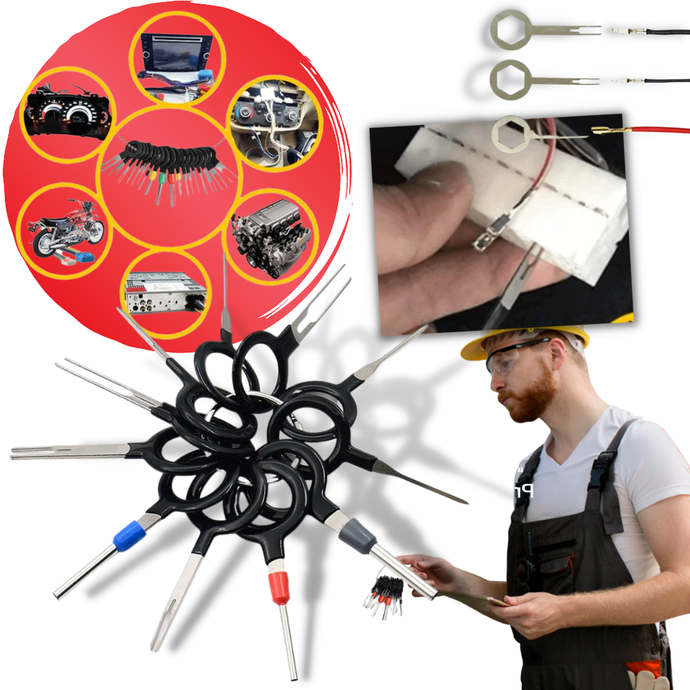 Kit de ferramentas para ejeção de conectores elétricos da Fun For All Llc, com várias pontas para componentes eletrônicos.