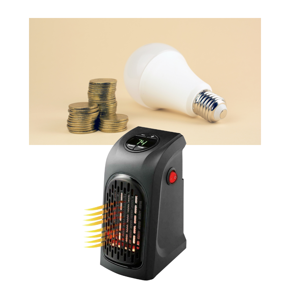 Aquecedor elétrico portátil Ontel para calefação e climatização, mostrando o painel de controle e design compacto.