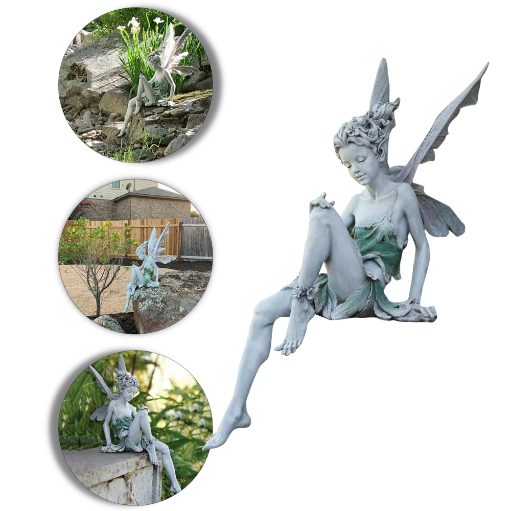 Estátua de fada decorativa de jardim da marca Xiaoluokaixin, escultura artística em estilo de fada para áreas externas.