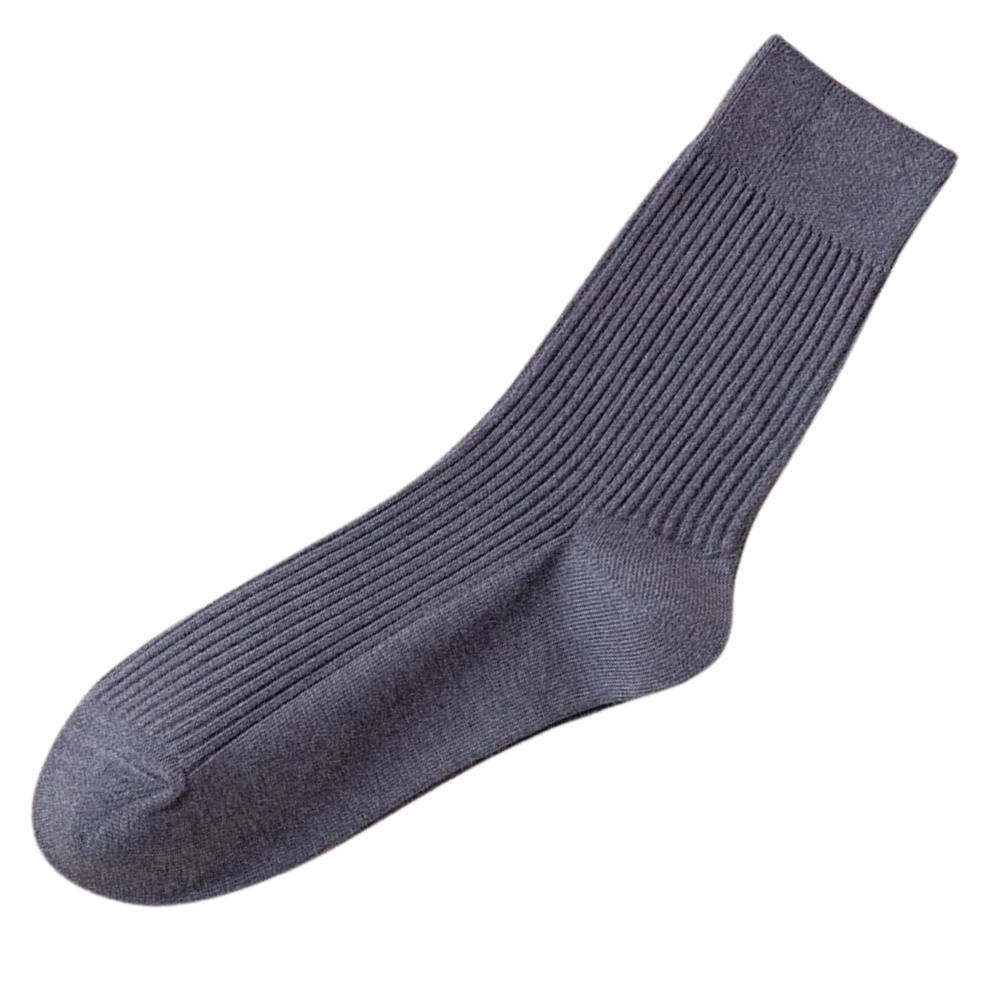 Chaussettes côteladas para homens da Farm To Feet, duas pares em cinza e azul, feitas para conforto e durabilidade.