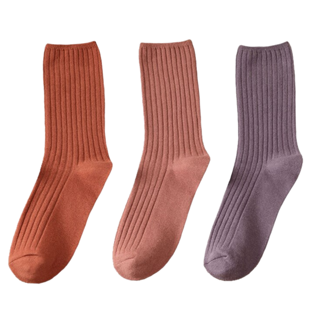 Conjunto de 3 pares de meias de algodão com acabamento listrado para mulheres, da marca Sierra Socks.