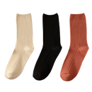 Três pares de meias de algodão com costura canelada para mulheres, da marca Sierra Socks, exibidas dobradas em diferentes cores.