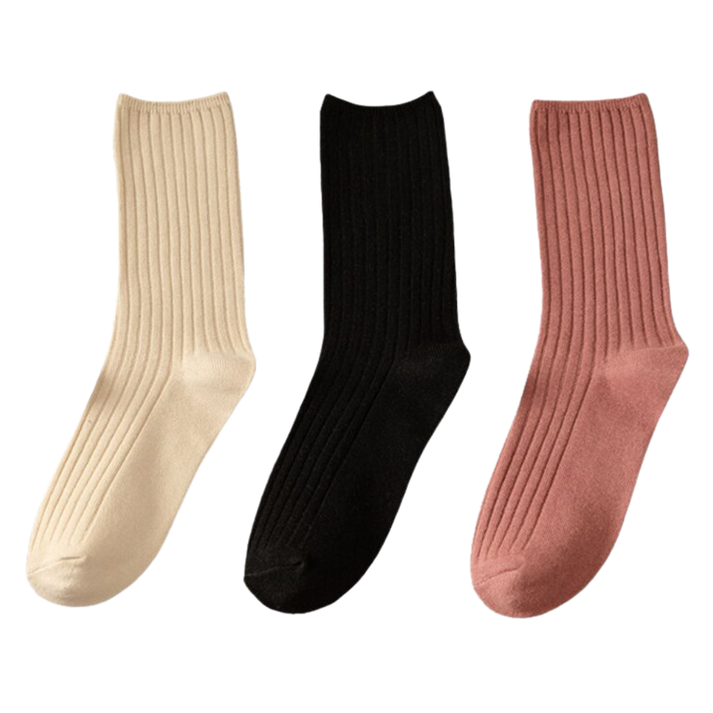 Conjunto de 3 pares de meias de algodão com canelado para mulheres, estilo confortável e casual da marca Sierra Socks.
