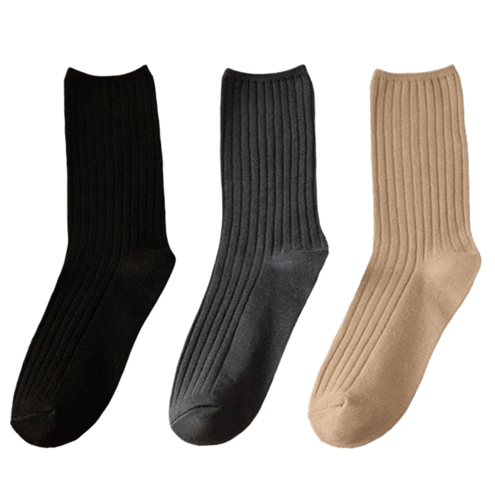 Três pares de meias de algodão com ribana para mulheres, estilo confortável e casual, da marca Sierra Socks.