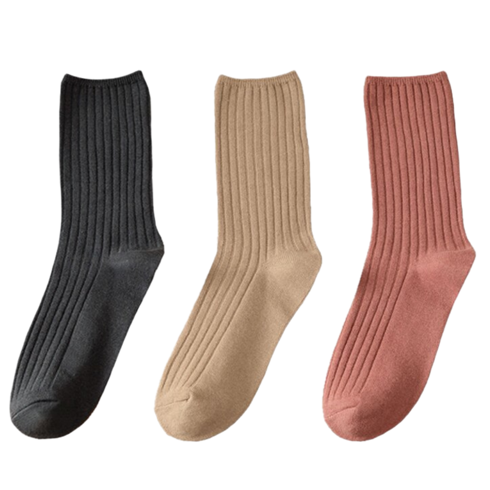 Três pares de meias de algodão com ribana para mulheres, estilo confortável e casual, da marca Sierra Socks.